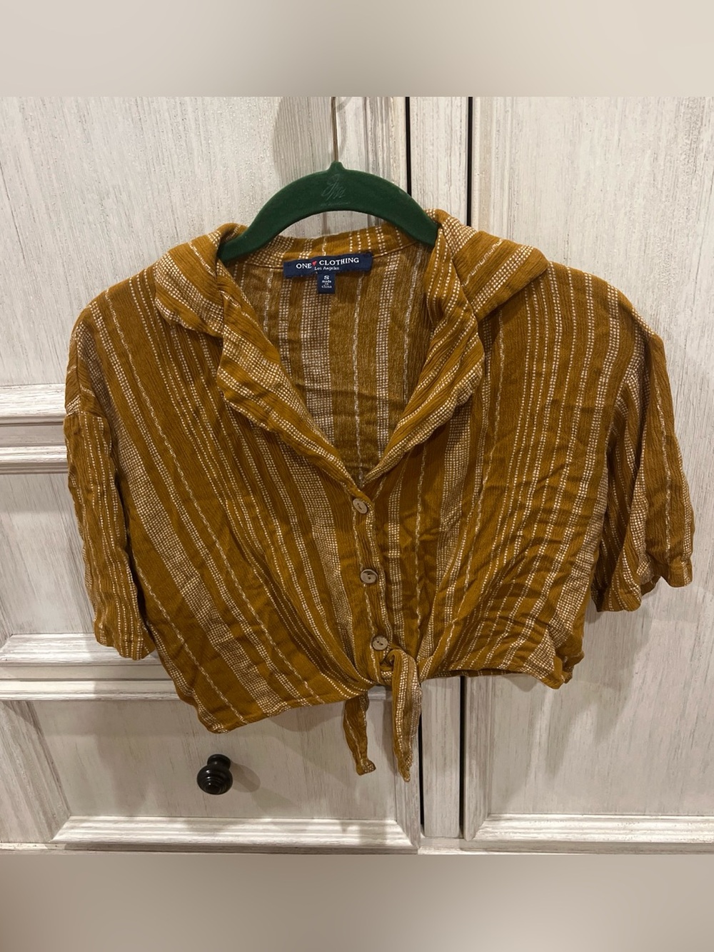 ONE Clothing Mustard Striped Tie-Front Button Shirt